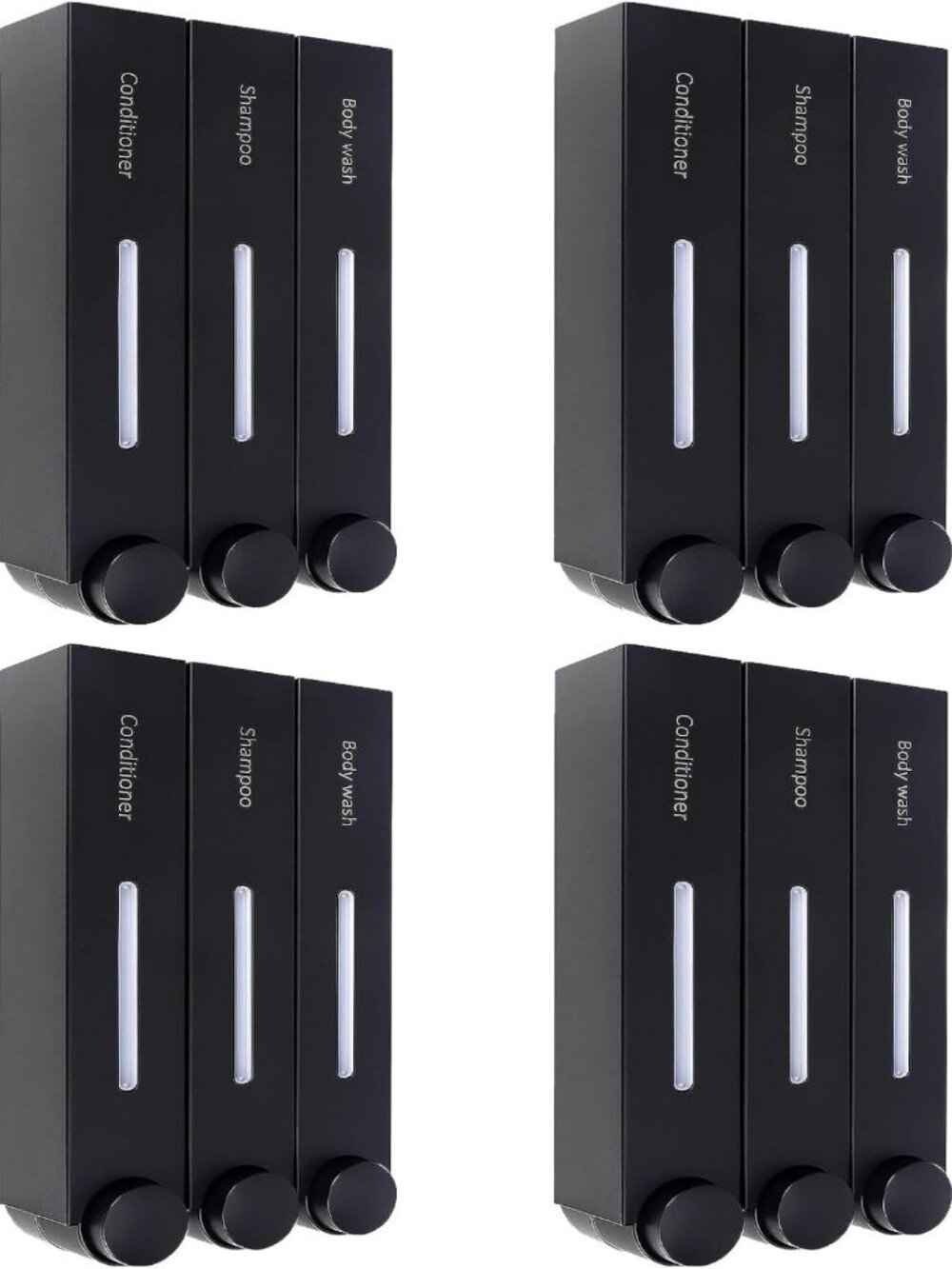 4 Pack 3 Chamber Shower Soap Dispenser Set - Shampoo, Conditioner & Gel Pump
